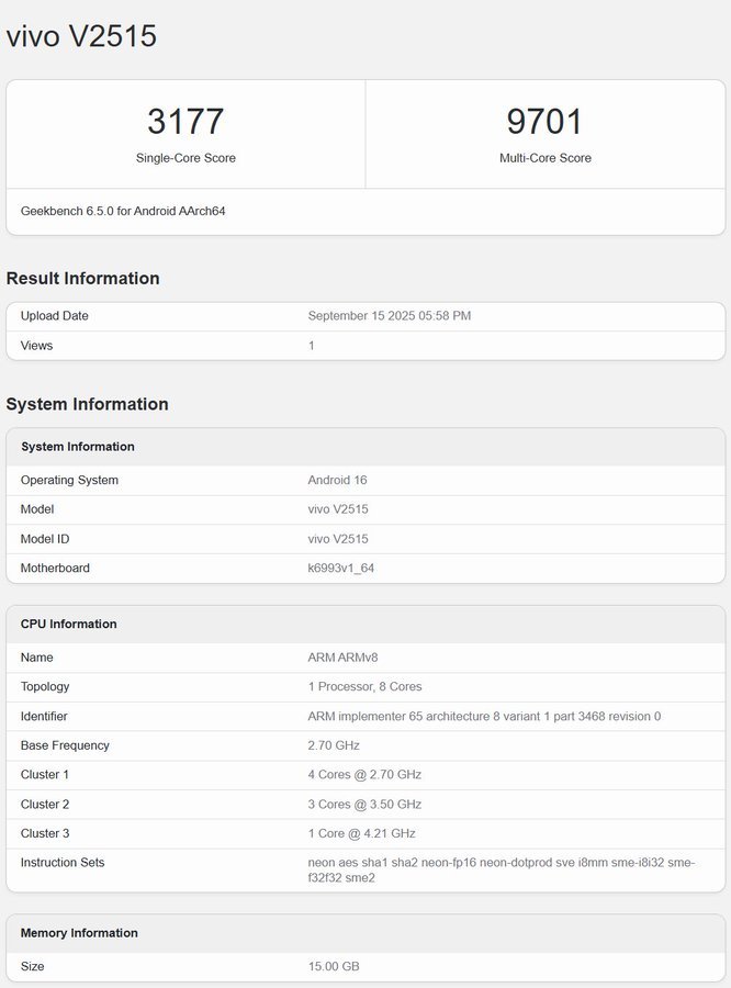 vivo X300 taucht im Geekbench auf: Dimensity 9500 und 200-MP-Kamera