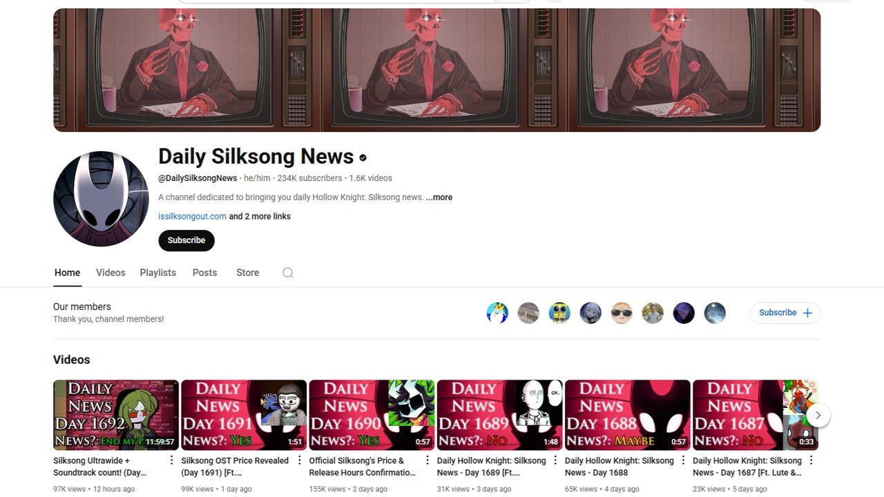 Daily Silksong News endet nach 1693 Tagen: Hollow Knight Silksong ist erschienen Daily Silksong News endet nach 1693 Tagen: Hollow Knight Silksong ist erschienen