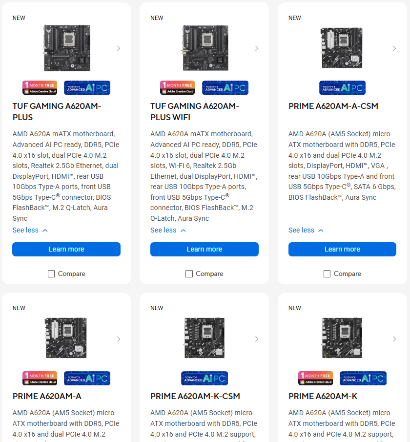 ASUS stellt sechs neue A620A-Mainboards für das Einstiegssegment vor